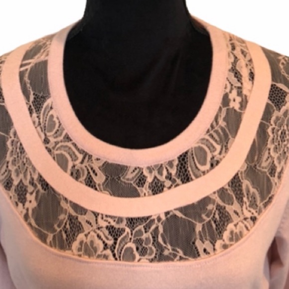 Vince Camuto cotton pink long sleeve pullover sweater lace neckline size large - Picture 4 of 9